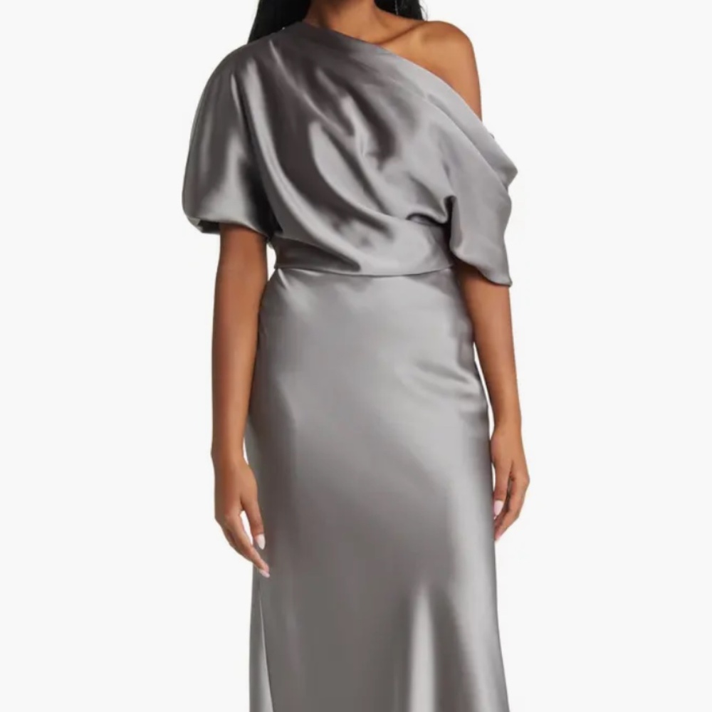 Amsale One-Shoulder Fluid Satin Gown Floorlength